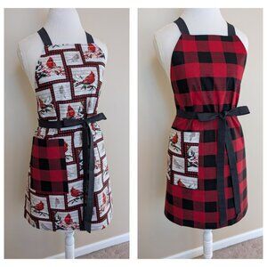 NWT Handmade Reversible Apron - Cardinals and buffalo plaid - One Size - OOAK